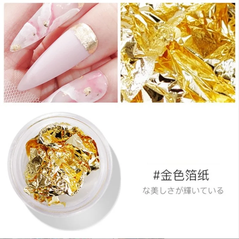 Nail stickers, nail decorations, gold and silver foil, a box of 12 nail DIY handmade decorations