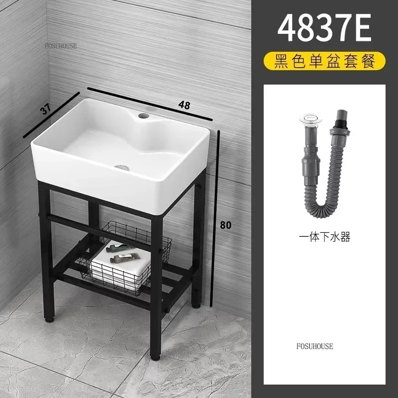 Nordic Stainless Steel Ceramic Bathroom Sinks for Bathroom Simple Washbasins Home Balcony Utility Sinks Bathroom Sinks with Rack