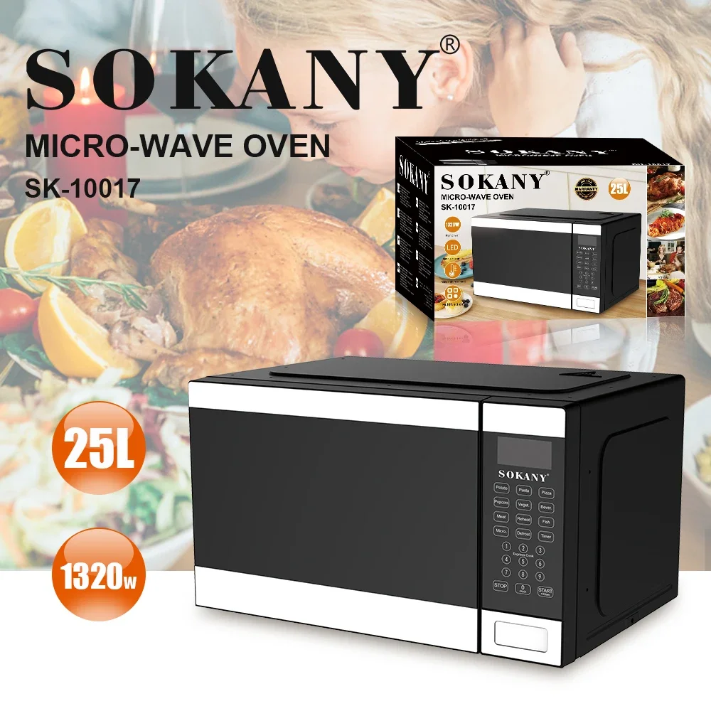 Sokany-Four à micro-ondes domestique haute puissance, éléments chauffants en acier inoxydable, four à micro-ondes commercial, 1320W, 25L