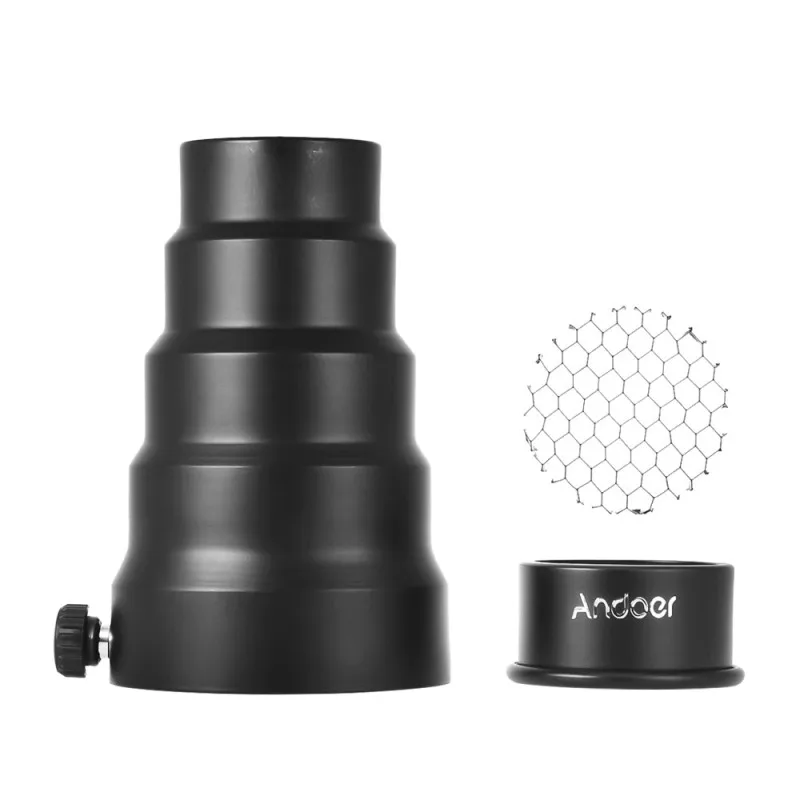 Andoer 98mm Mini Flash Mount Metal Snoot with Honeycomb Grid 5pcs Color Filter Kit for Neewer Andoer Godox 180W-300W Mini Studio