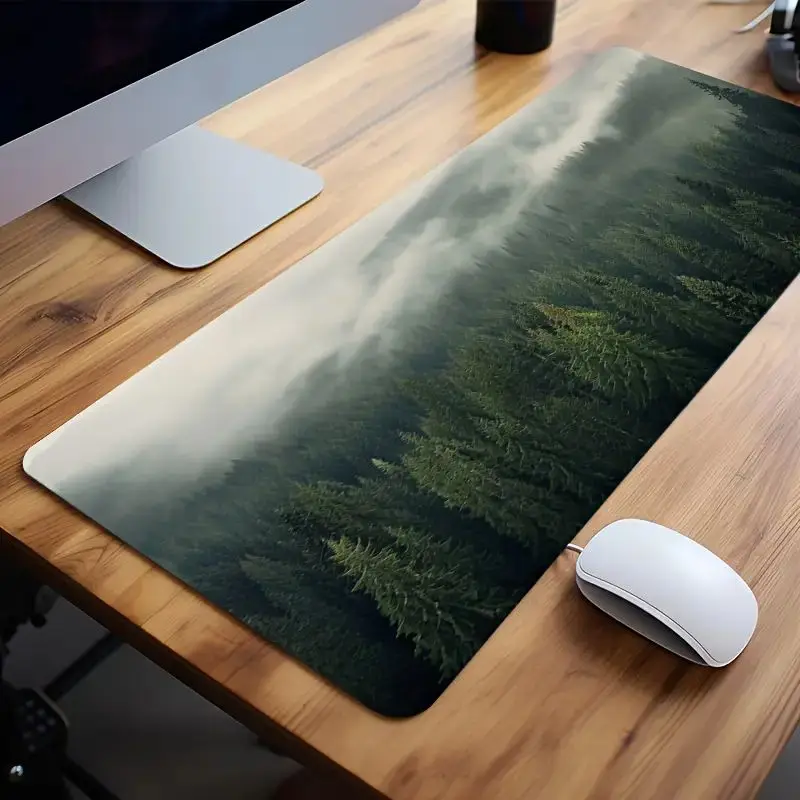 Forest Background Game Mouse Pad Green Desk Pad Keyboard Pad with Non-slip Rubber Base Suitable for Work Gaming Office