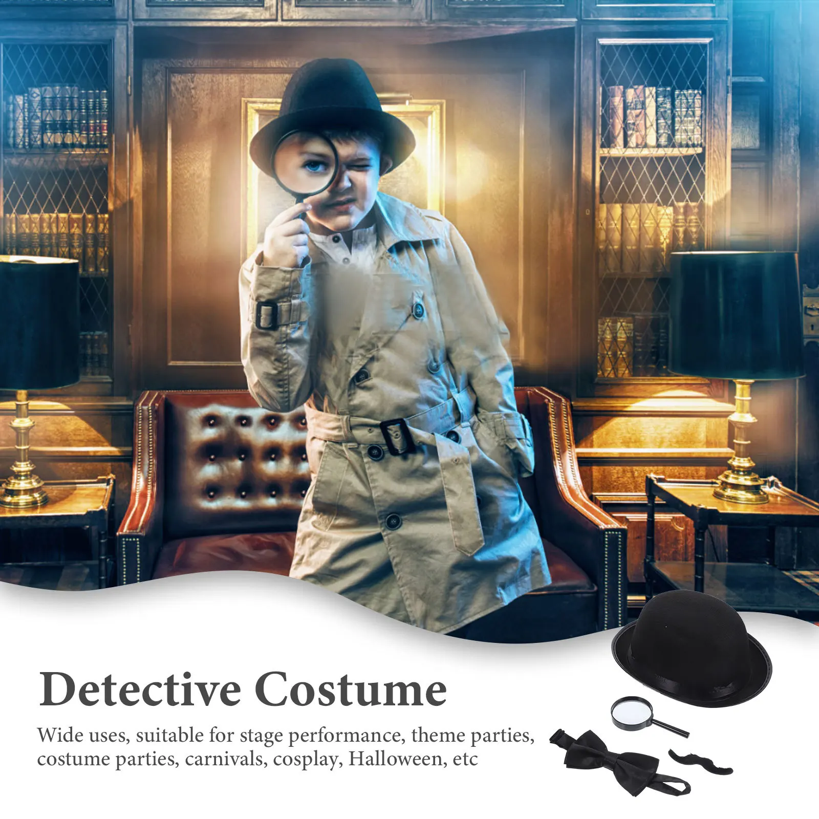 

1 set Detective Costume Set 12-Piece Detective Accessories Kit For Cosplay Halloween Party Role Play Beard Hat Magnifying Glass