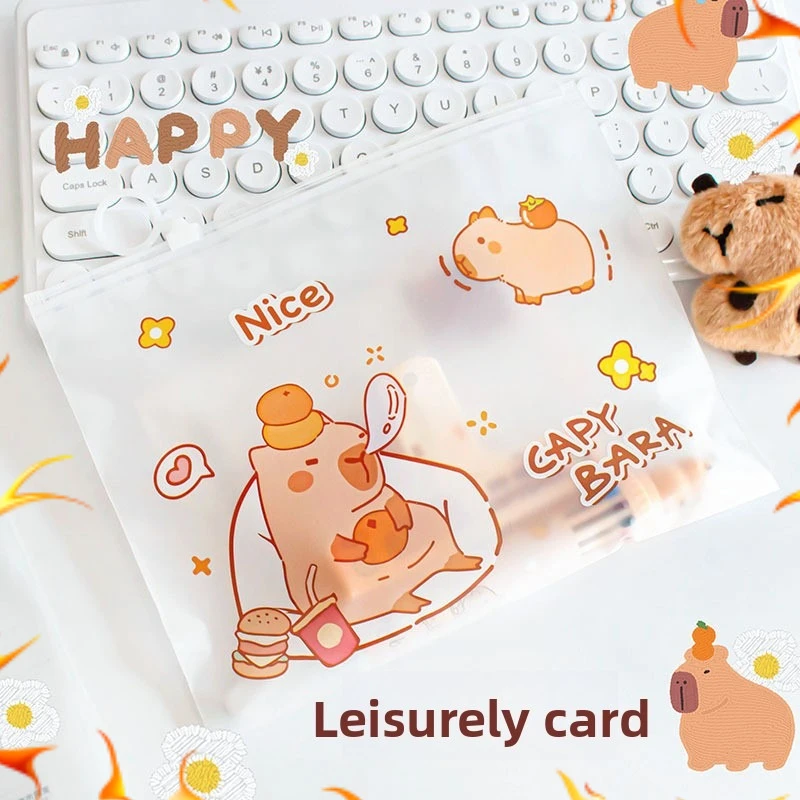 12 Pcs capybara File Bag Student Cute Printed Test Paper Storage Bag Cartoon Zipper Finishing Information Bag Back To School