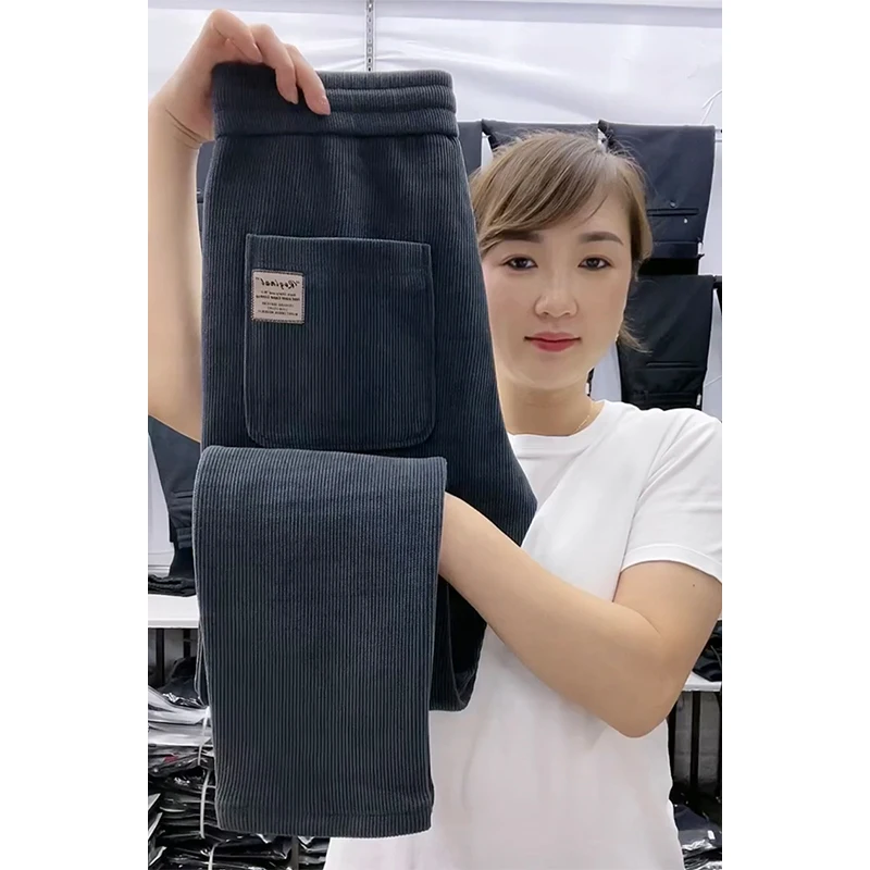 

Trendy Men's Fce Lined Slim Fit Spor Casual Pants Straight Leg Harlan Trousers Autumn Winter Faionable Brand Ins Sle