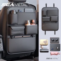 SEAMETAL-Bolsa de almacenamiento trasera de asiento de coche de lujo, organizador multifunción para asiento trasero, bolsillo de almacenamiento, protector antipatadas para asiento resistente al desgaste