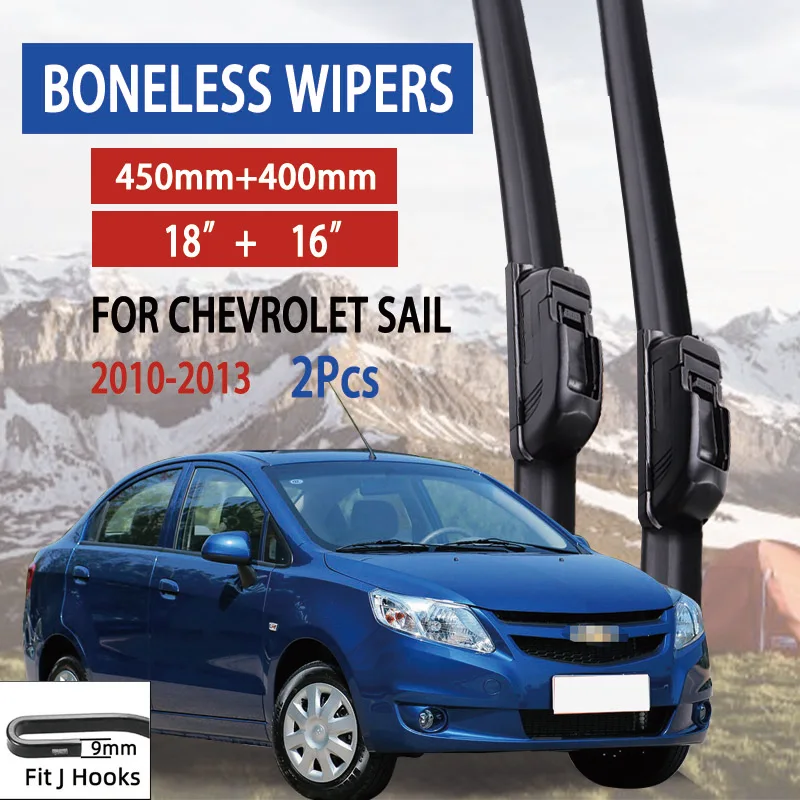 

For Chevrolet Sail 2010-2013 Car Windshield Wiper U-type Soft Rubber Frameless Bracketless Car Wipers 18"+16"