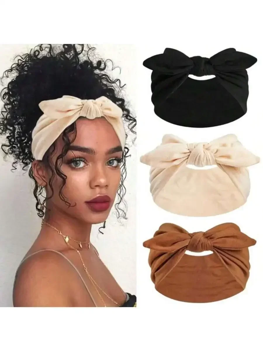 

Women Solid Color Bow Knot Headbands Bohemian Style Elastic Hair Accessories For All Seasons