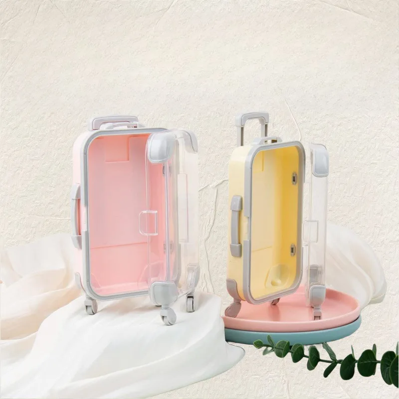 7pc Mini transparent Suitcase Candy Party Storage Box Small Items Travel False Eyelashes Jewelry Display Simulation Trolley Case