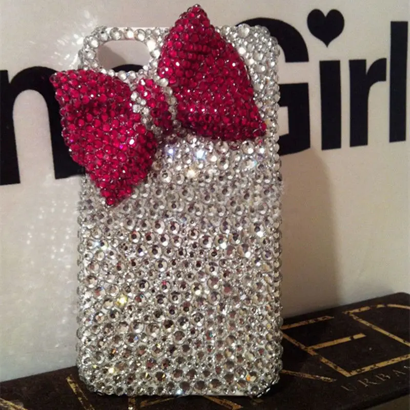 

Luxury Rhinestone Rose Red Bow Handmade Phone Case for Samsung Galaxy S24 S23 S22 S21 Ultra Plus S20 FE A73 Anti Drop Back Cover