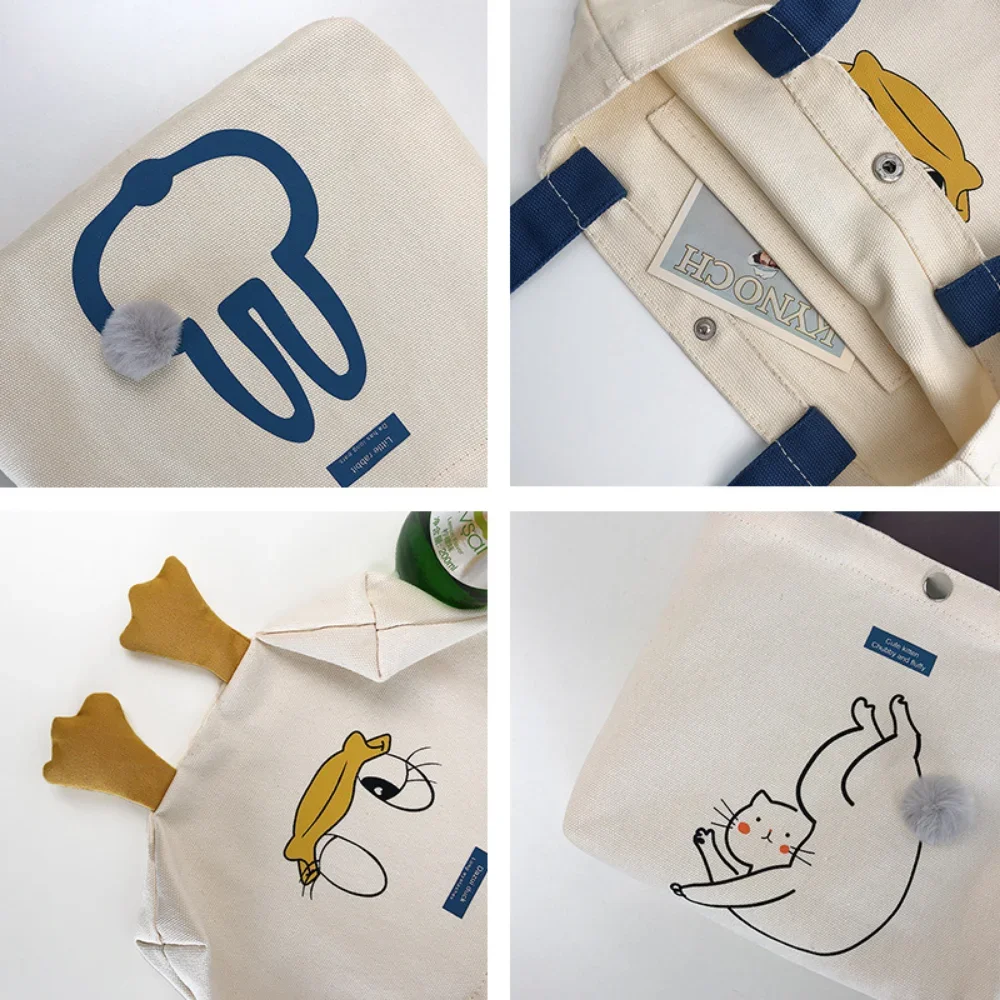 Bolso de mano delicado que combina con todo para mujer, bolsas de pato amarillo, compras de lona casuales con bolsa de almuerzo Simple, dulces para