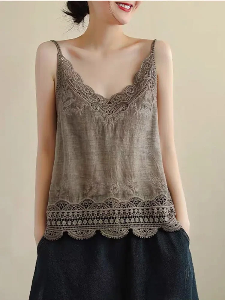 Summer New Style Retro Bohemian Embroidery Lace Square Collar Age Reduction All-match Camisole Female Sweet Blouse Women KK5202