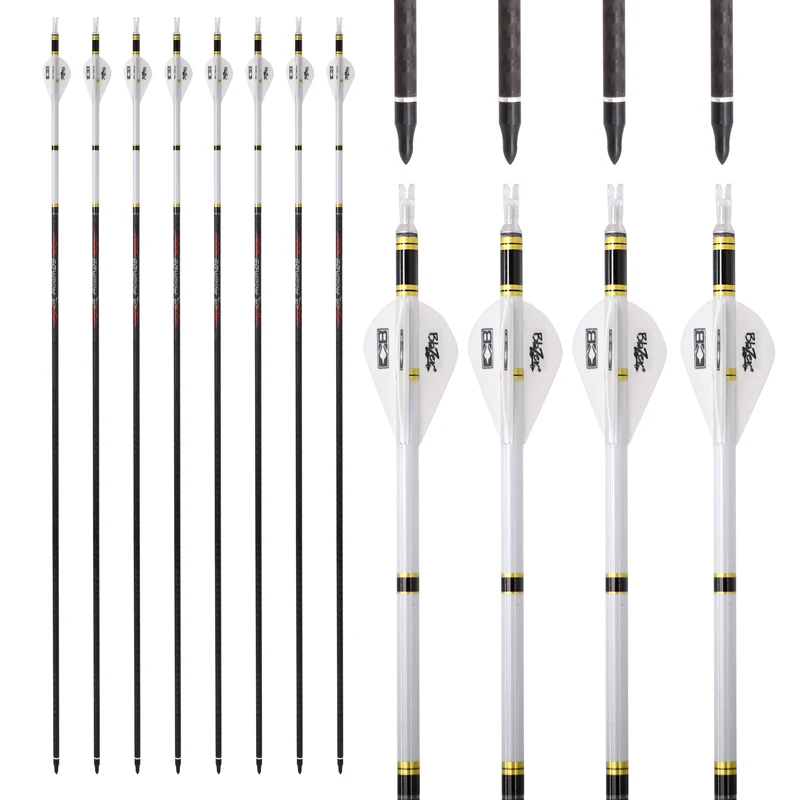 

3K Weave Carbon Fiber Arrows, ID 6.2mm Spine, 200, 250, 300, 350, 500 Shafts, Compound Recurve Bow, Hunting Shooting, 6 /12PCS