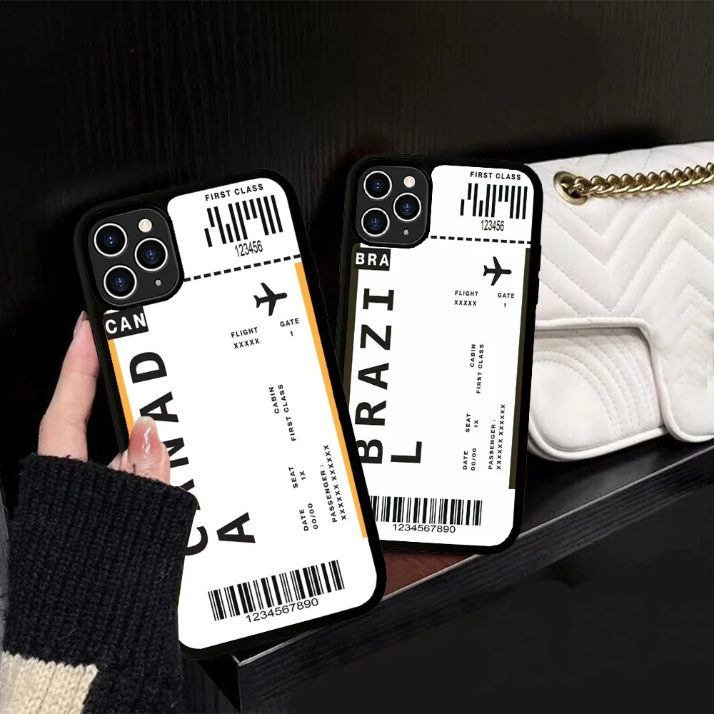Cute FIRST CLASS PLANE TICKET Phone Case Silicone PC+TPU For For iPhone  11 12 13 14 15 16 Plus Pro Max Cover