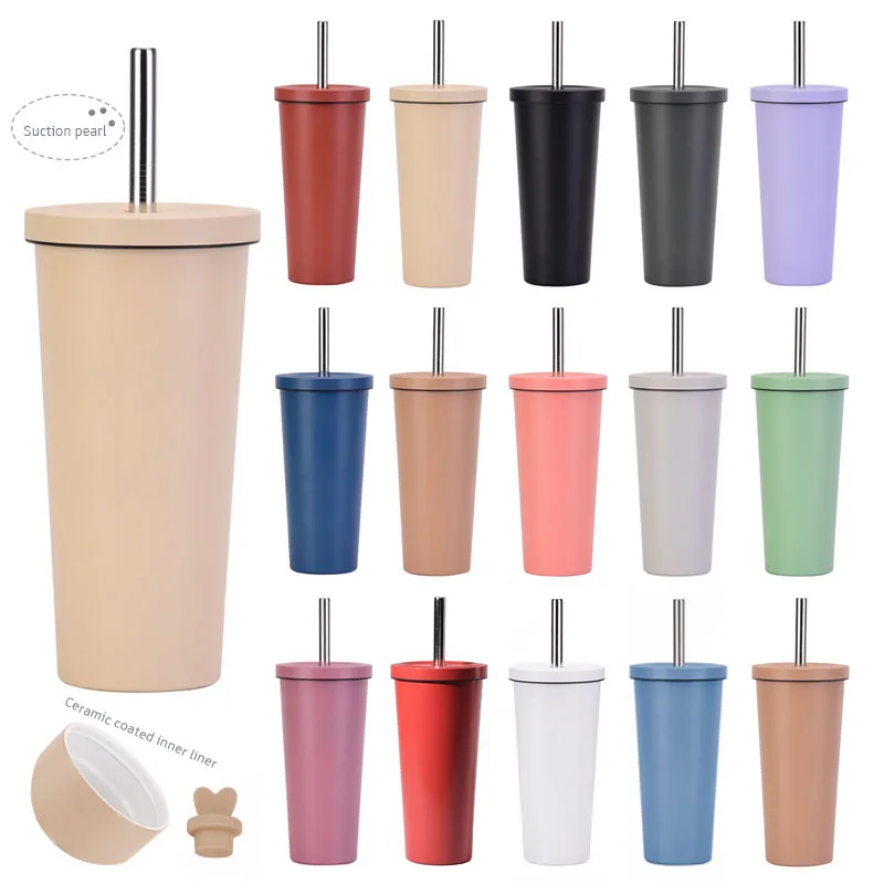 

710ML SIPPY CUP Vacuum Insulated Thickened Double Stainless Steel Ceramic Inner Liner Heat Lock Cold Suction Pearl WATER BOTTLE