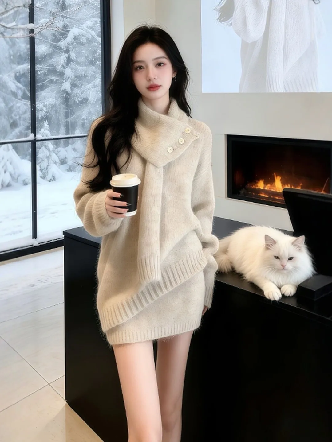 

Lazy Style Unique Knitted Sweater And Skirt Two-Piece Set Anti-Aging Whole Set OOTD Spring 2026 Comfortable Cotton Blend