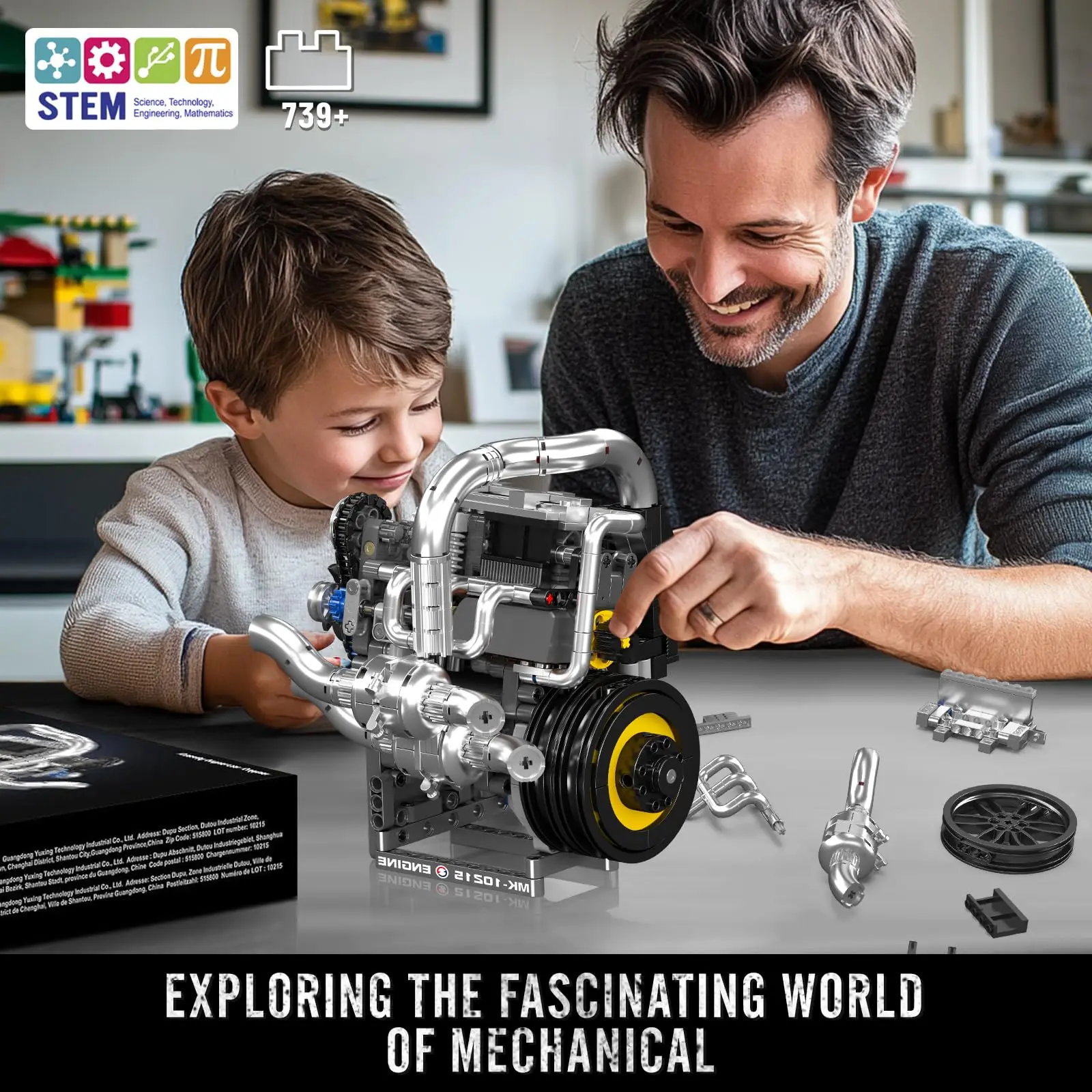 Mould King 739 PCS Working 3-Cylinder Supercar Engine Model Kit, STEM Educational Building Set with Motor for Kids,Teens & Adult
