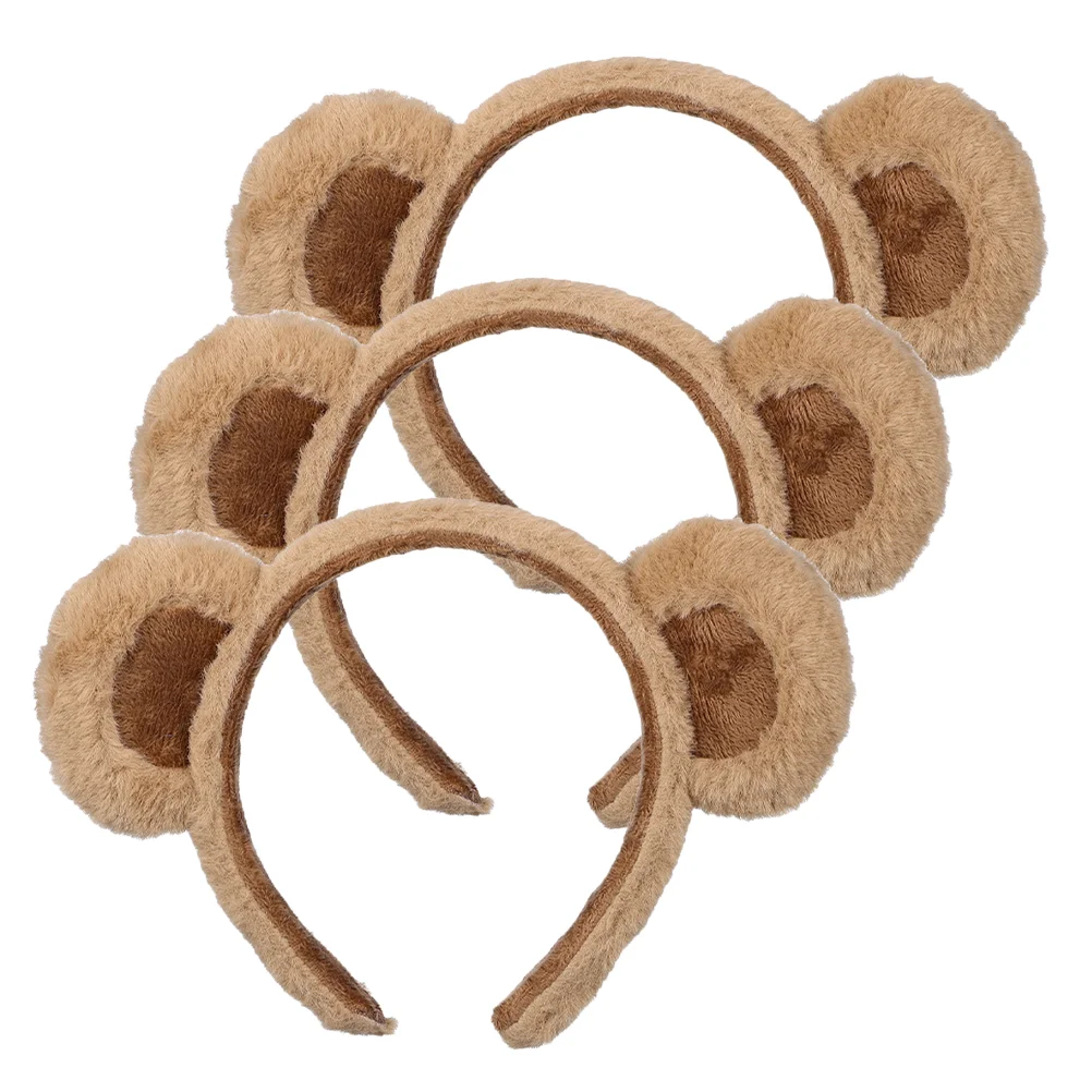 3 Pcs Headgear Bear Headband Cute Plush Hair Accessories 3pcs (a Style Headband-brown) Baby Cloth Fabric Exquisite