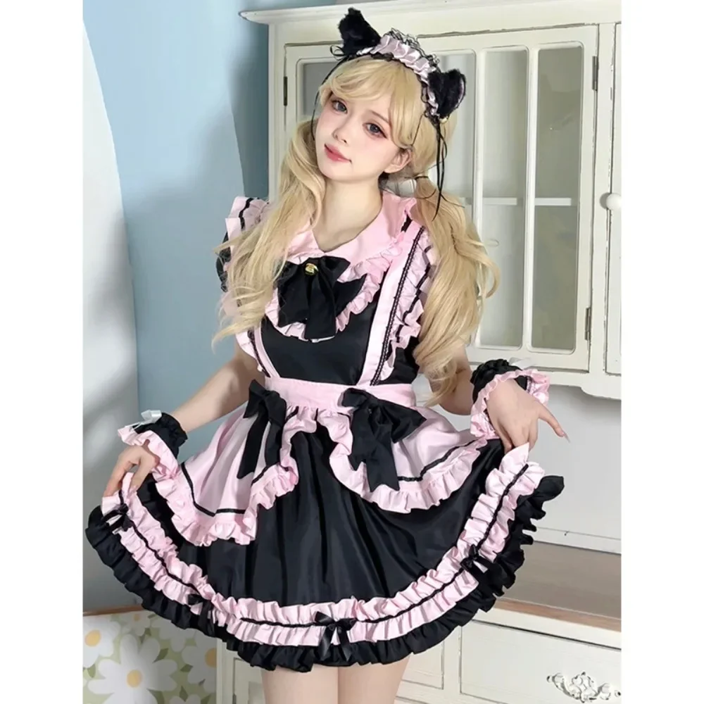 مجموعة خادمة لوليتا اليابانية الجديدة باللونين الأسود والوردي لعام 2025 - زي تنكري لطيف على شكل قطة للفتيات الجميلات