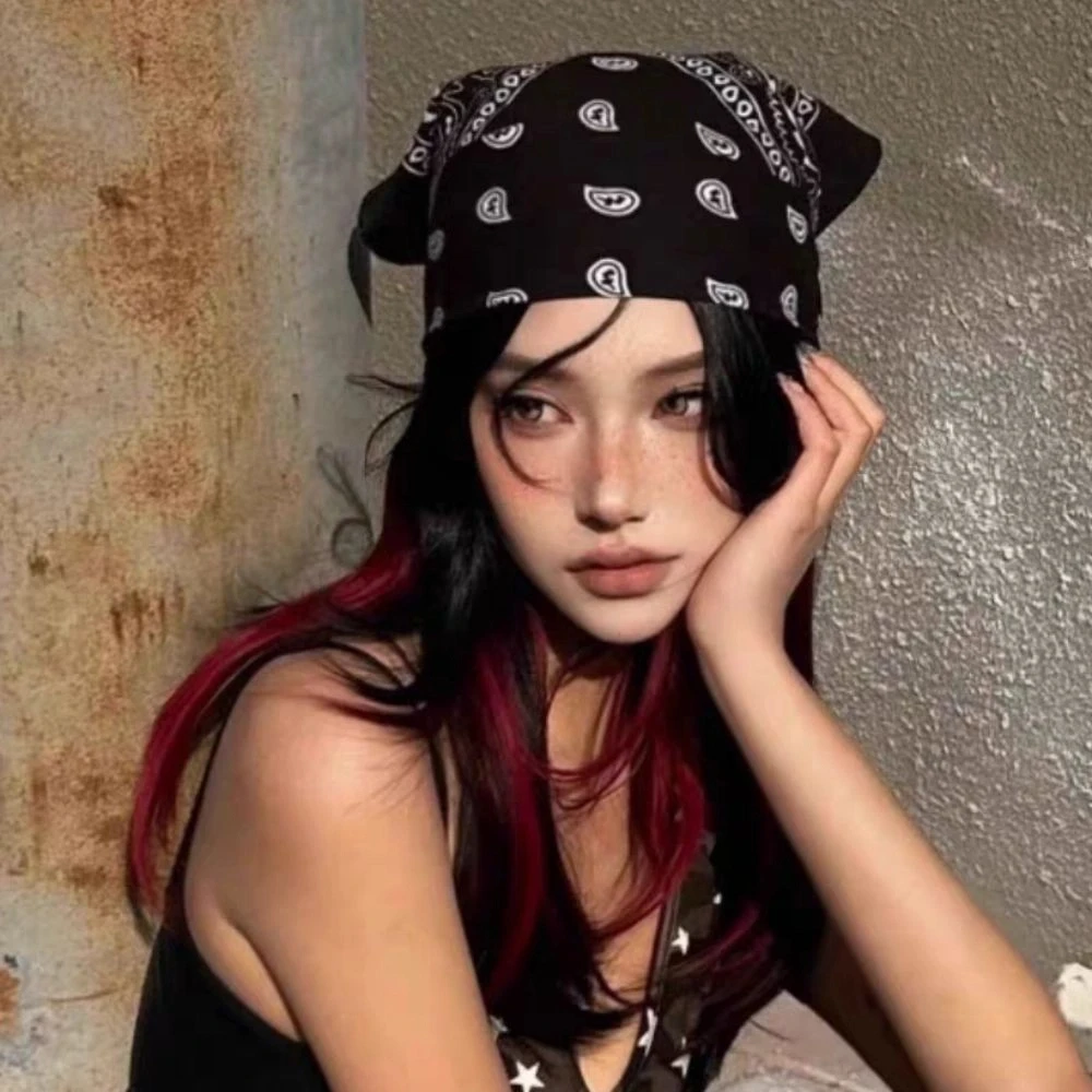 

Retro Sweet Y2k Print Turban Star Chest Scarf Printed Headscarf All-match Headband Small Square Scarf Spice Girls