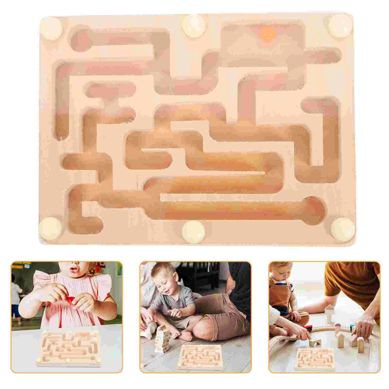 

Maze Ball Board Mobile Beads Game Toy Puzzle Kids Plaything Handheld Balance Wood Color
