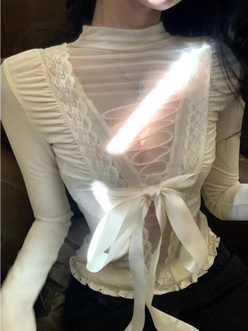 

Осень-зима, сексуальные кружевные топы с v-образным вырезом, офисные женские японские модные элегантные топы, повседневные базовые топы Y2k, бюстгальтер, жилет, женский шикарный дизайн