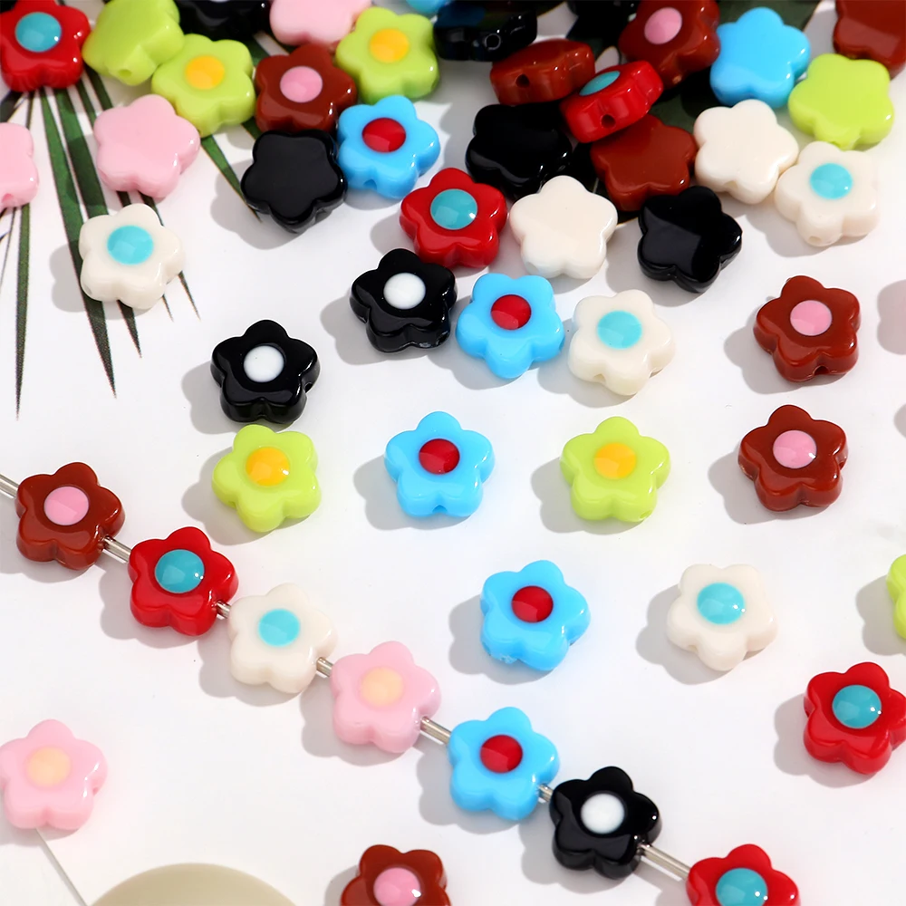 20pcs Cute Resin Colorful Flower Loose Beads Fashion Acrylic Charm Bead for Necklace Bracelets Jewelry Marking