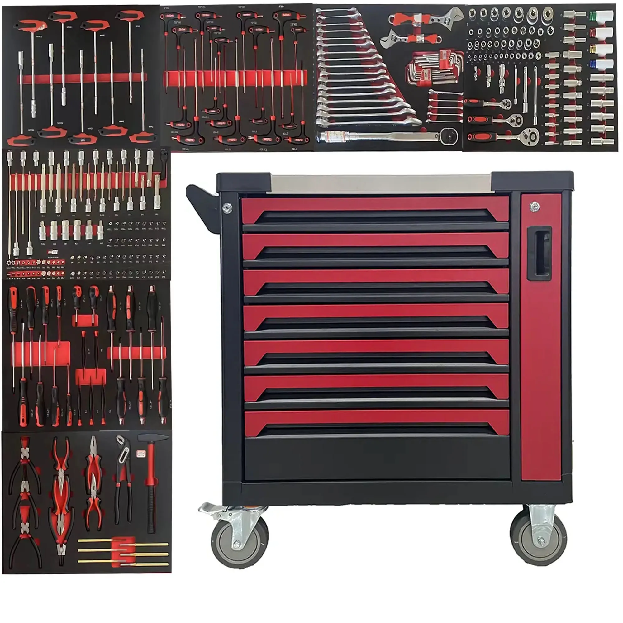 forCE 296 pcs Tool Set Hot selling Too Cabinet with Casters Stainless Steel Roller Tool chest/Cart/Trolley for Automotive Repair