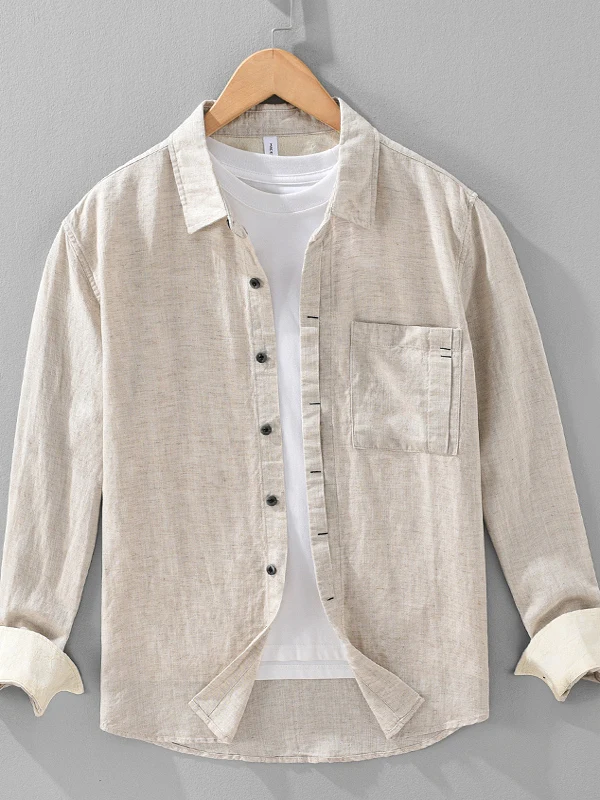 

Мужская льняная рубашка с длинным рукавом, повседневная, дышащая, летняя, модная, в городском стиле, с воротником на пуговицах, стандартной длины, прямого кроя