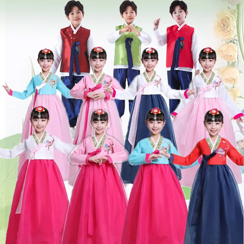 Children\'s Hanbok Girls Boy Korean Dance Costume Ethnic Minority Performance Costume Men women Hanbok national costume kid dress