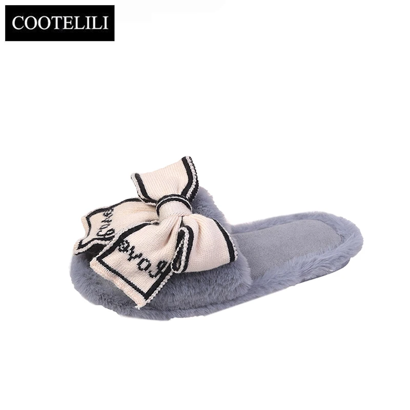 COOTELILI 2022 New Fashion Warm Women House Slippers Warm Shoes Woman Flats Bow Decoration Slippers Comfortbal Size 36-41