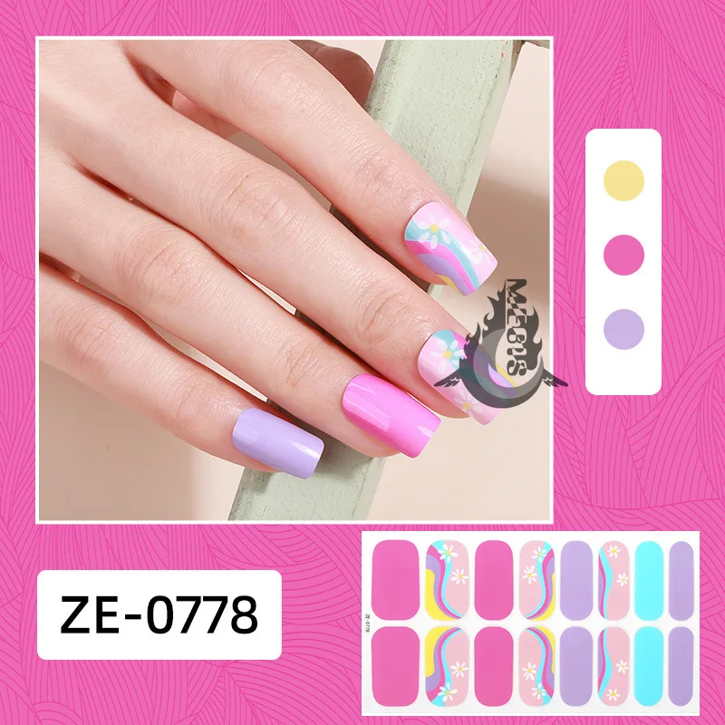 MEBIS 16 puntas pegatinas para decoración de uñas púrpura diseño Simple adhesivo deslizante decoración de uñas calcomanías suministros pegatinas para uñas