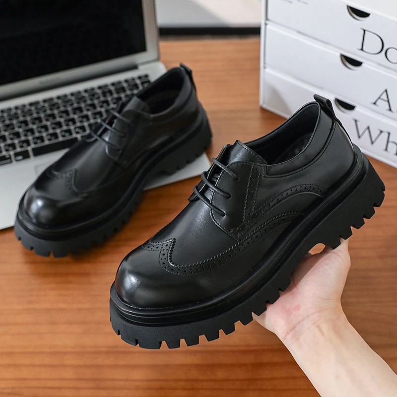 

Высококачественные мужские удобные кожаные туфли на толстой подошве, новые модные дышащие повседневные оксфорды на шнуровке с круглым носком
