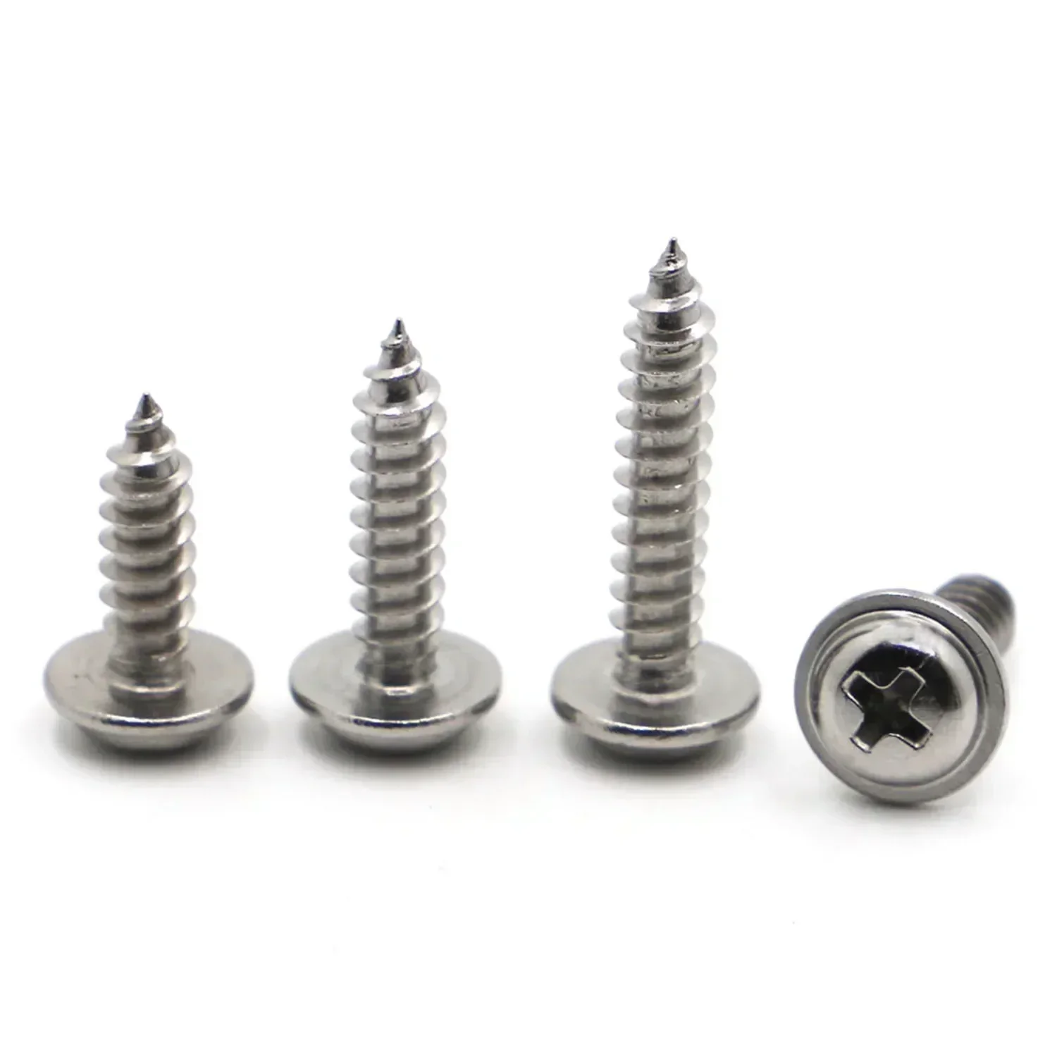 M1.4 M1.7 M2 M2.3 M2.6 M3 M4 M5 304 الفولاذ المقاوم للصدأ PWA الصليب جولة رئيس مع غسالة المسمار الذاتي التنصت 10/20-50 قطعة