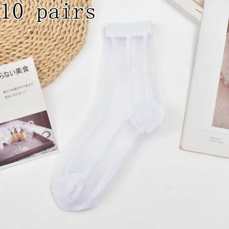 Calcetines de cristal transparentes para mujer, medias de tubo medio, tarjeta japonesa, verano, 5/10 pares