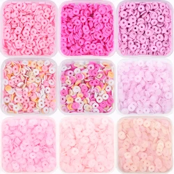 Pink Color 500pcs/Box 6mm Flat Round Polymer Clay Beads Box Set Chip Disk Loose Spacer Beads For Diy Jewelry Making Bracelets