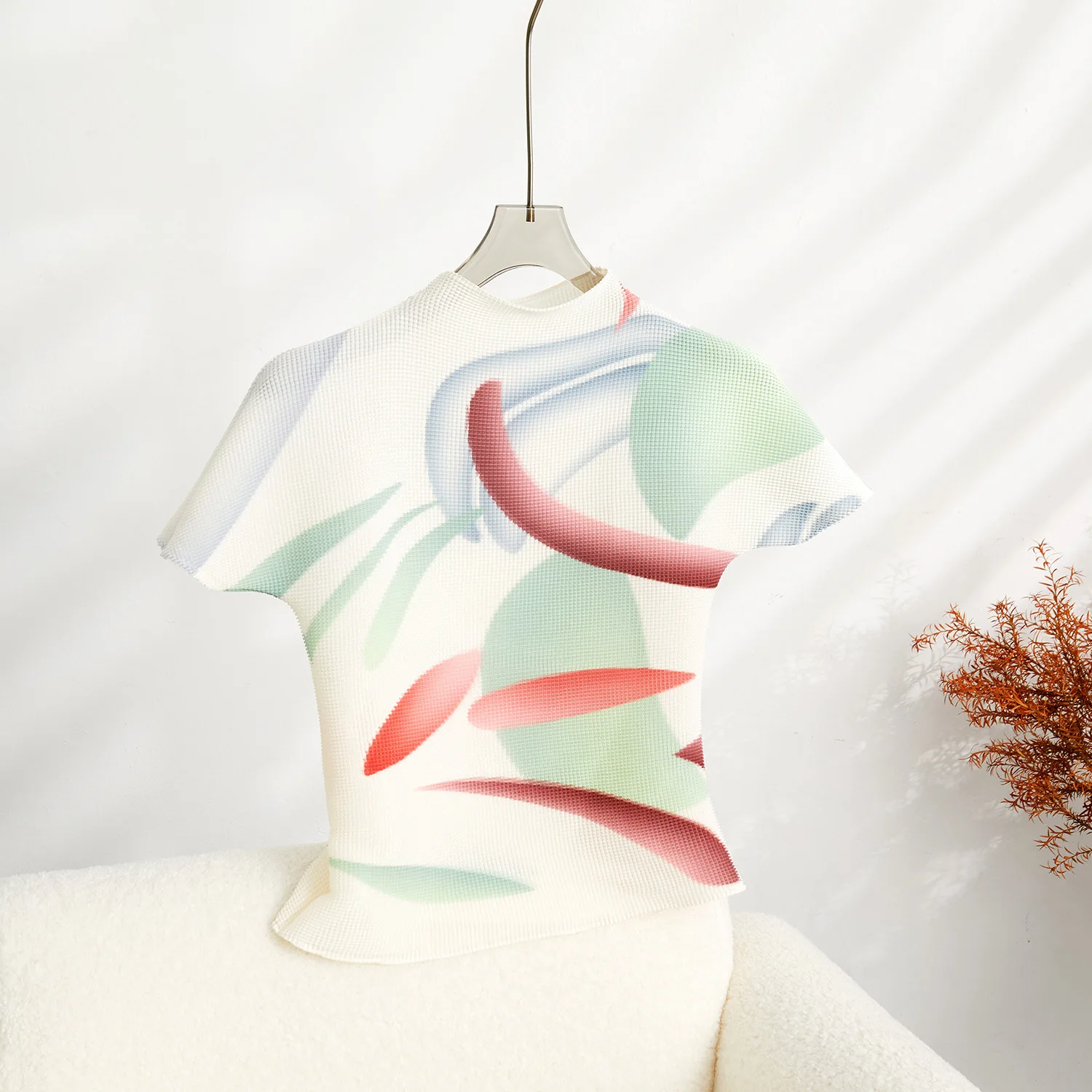 أزياء المرأة مطوي قميص قصير الأكمام عالية الياقة الصيف مطوي تنورة عارضة نمط مجموعة تنورة 2 قطعة مجموعة #4