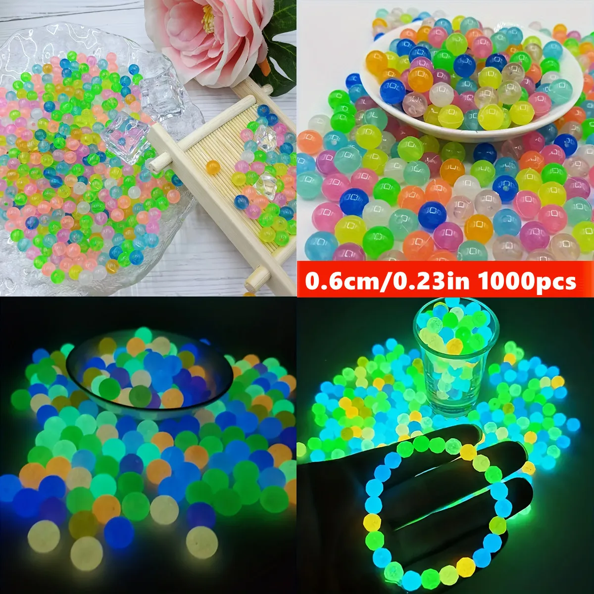 1000pcs 6mm Glow-in-the-Dark Multicolor Loose Acrylic Beads for DIY Bracelets, Necklaces, Pendants, Christmas Ornaments Making