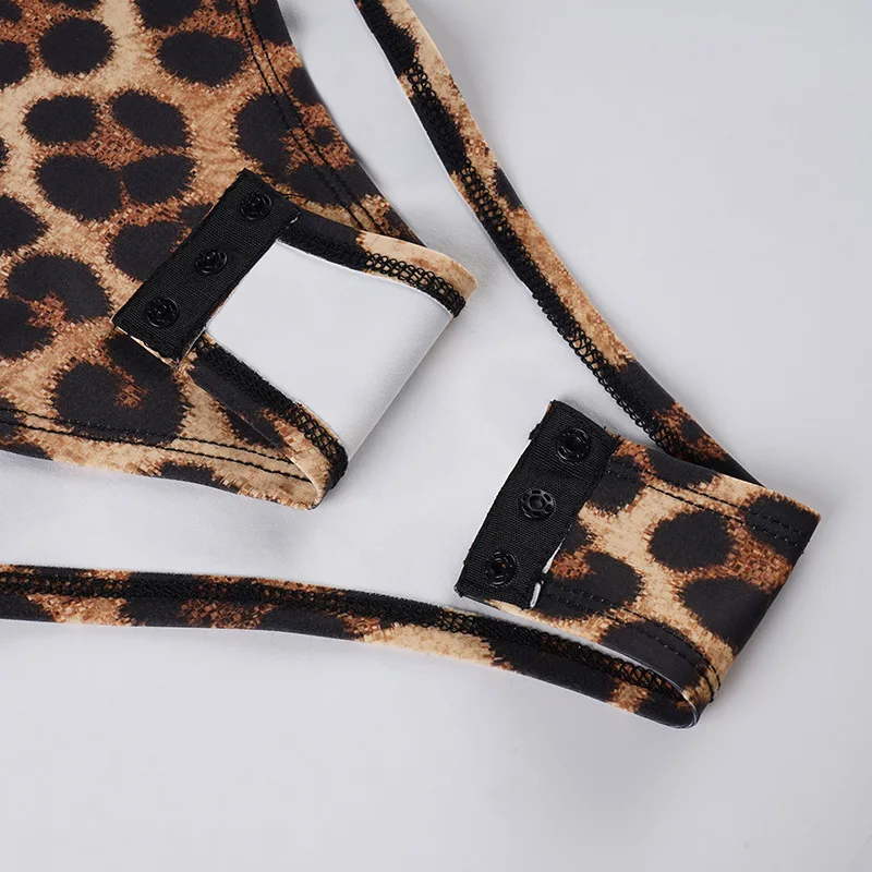 จั๊มสูทแขนยาวคอวีลึกพิมพ์ลายเสือดาวสีน้ำตาลสไตล์เรโทรสำหรับผู้หญิงช่วงฤดูใบไม้ร่วงและฤดูหนาว