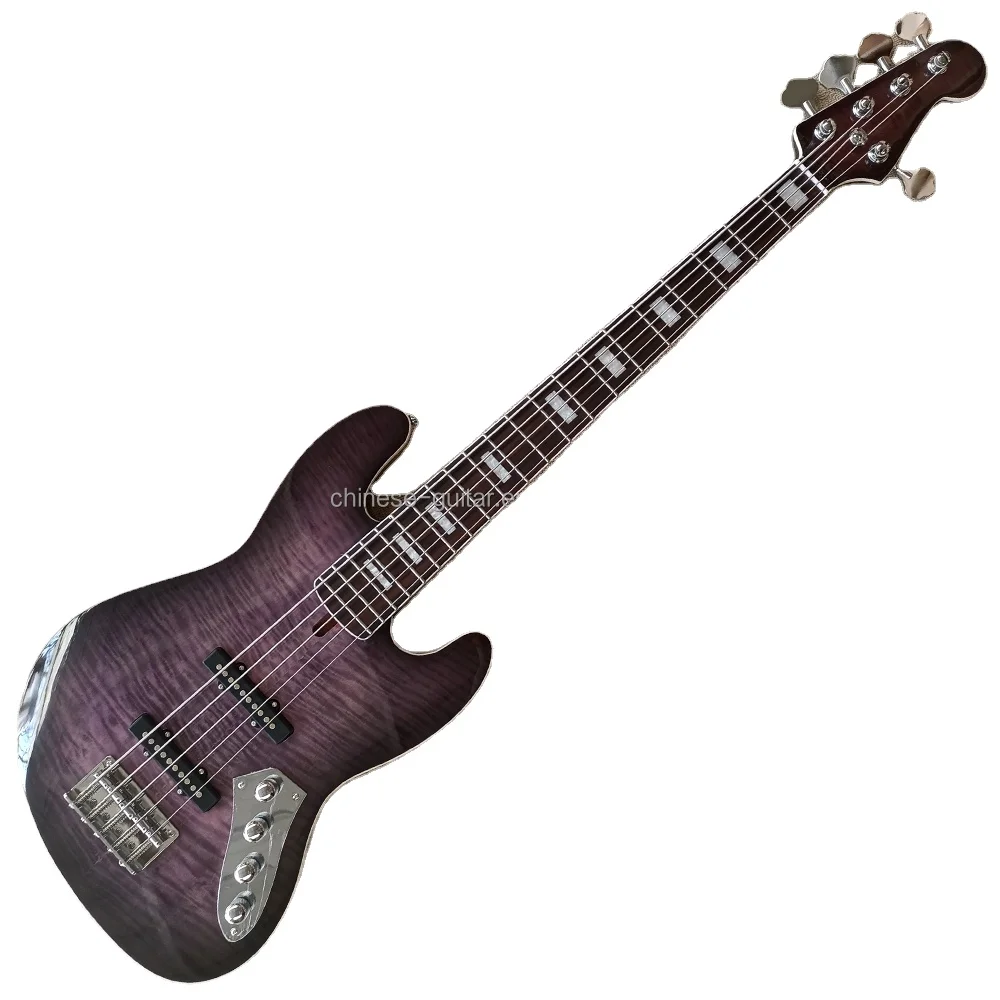 Flyoung Cheap Electric Bass Guitar 5 Strings Rosewood Fretboard Flame Maple Veneer Alder Body