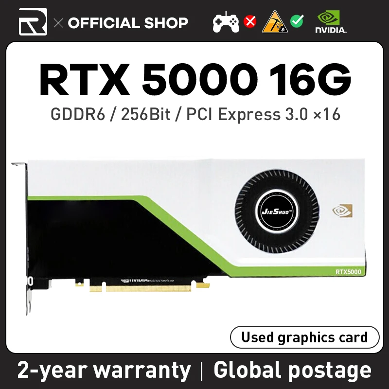 

JIESHUO NVIDIA RTX A5000 16 Гб брендовая видеокарта Turbofan профессиональная Майнинг и т. д. RVN KAS CFX PCI Express 4,0 16X GDDR6 384Bit