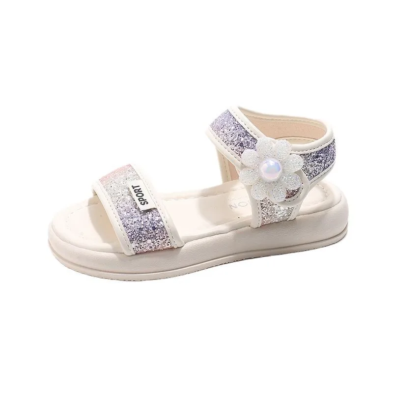 

Fashion Girl Sandals Summer New Sequined Princess Shoe Flower Girl Shoe Gradient Women Sandals Open Toe Straight Line Beach Shoe