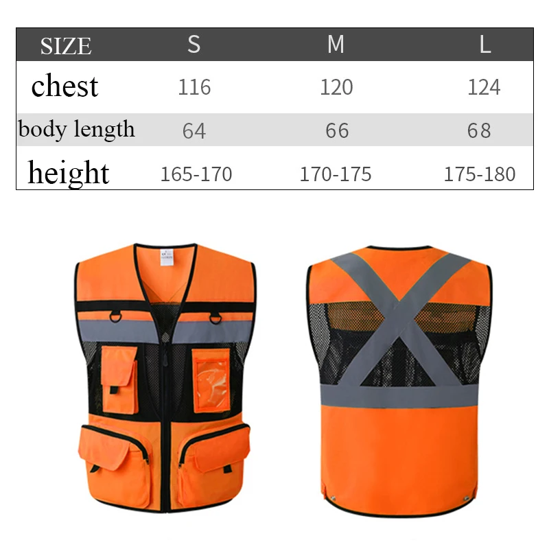 Safety Vest Reflective for Summer Logo Custom High Visibility Vest Orange Construction Work Clothes Vest Hi Vis Vest with Pocket