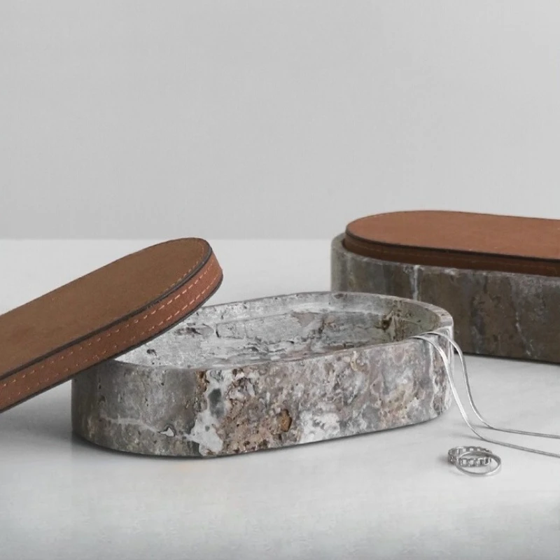 

Natural Cave Stones Jewelry Box Creativity Jewelry Organizer Boxes Modern Minimalist Travertine Necklaces Pendant Display Case