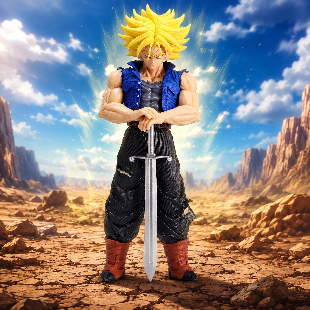 Dragon Ball Torankusu Großes Schwert im Boden Anime Actionfigur Modell Statue Desktop-Ornament Sammlerstück Kleines Geschenk Halloween Weihnachten Valentinstag Geschenkdekoration