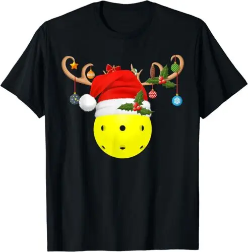 Pickleball Xmas Gift Reindeer Santa Hat Pickleball Christmas T-Shirt