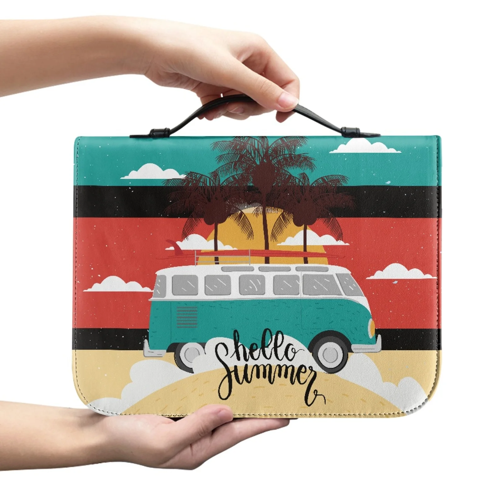 PENSTROLL Hello Summer Beach Bus Lightweight Bible Book Covers for Women Top Handle Bible Cover New Trend