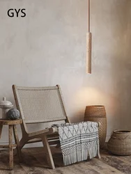 Lámpara colgante Led de techo de madera de tubo largo, candelabro de noche de dormitorio de viento silencioso de estilo japonés, Retro, moderno, G9 reemplazable