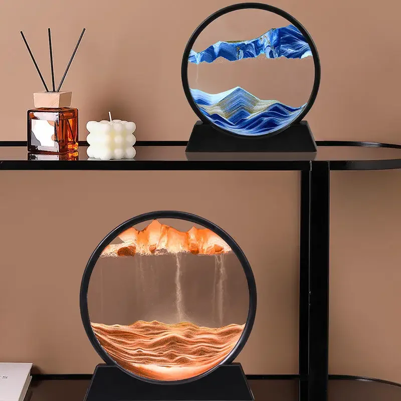 3D Hourglass Quicksand Moving Sand Art Picture Round Glass Deep Sea Sandscape Craft Flowing Painting Office Home Christmas