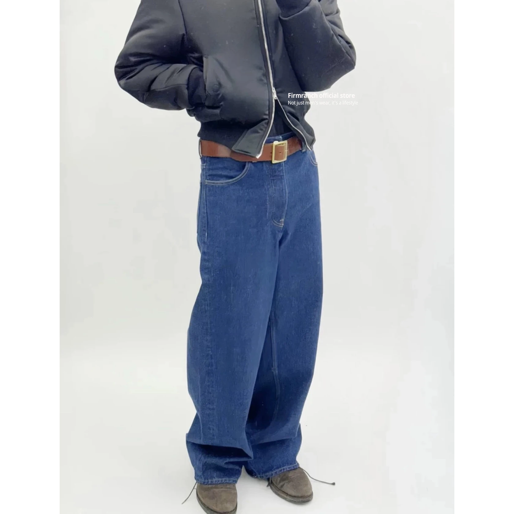 Firmranch 2026 Washed Vintage Dark Blue Raw Denim KENIJIAM Inspired Retro Loose Jeans For Men Women VIBE Style