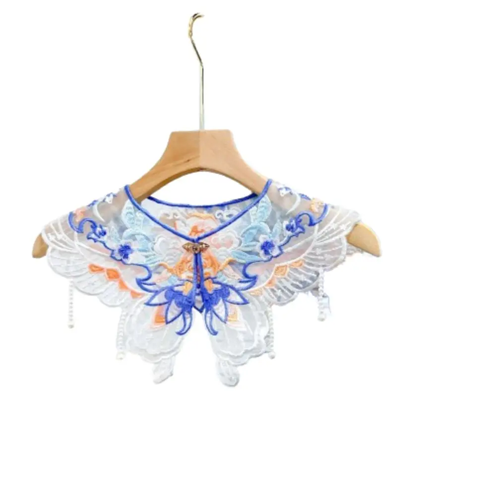 

Floral Embroidery Hanfu Fake Collar Colorful Pearl Lace Fake Collar Round Neck Chinese Style Decoration Shirt Collar